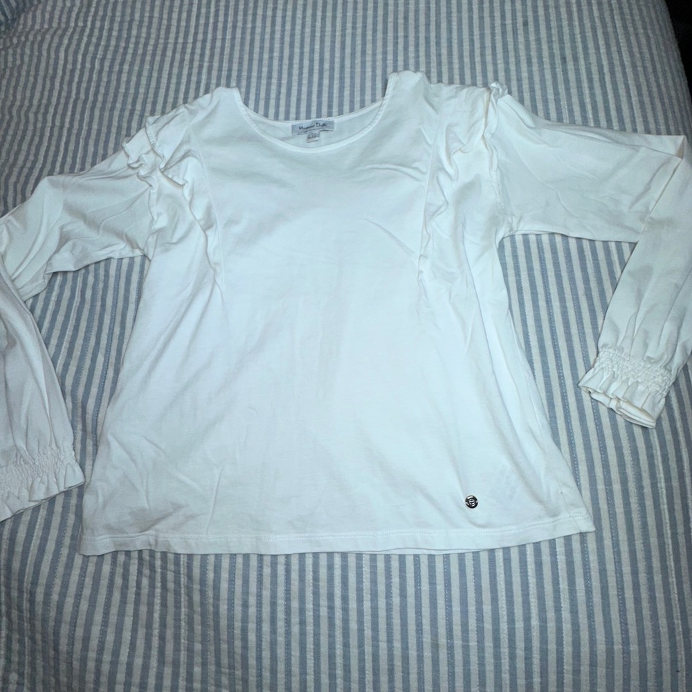 Massimo Dutti Girls White Ruffle Long‎ Sleeve Top Smocked Cuff Size 11-12Y